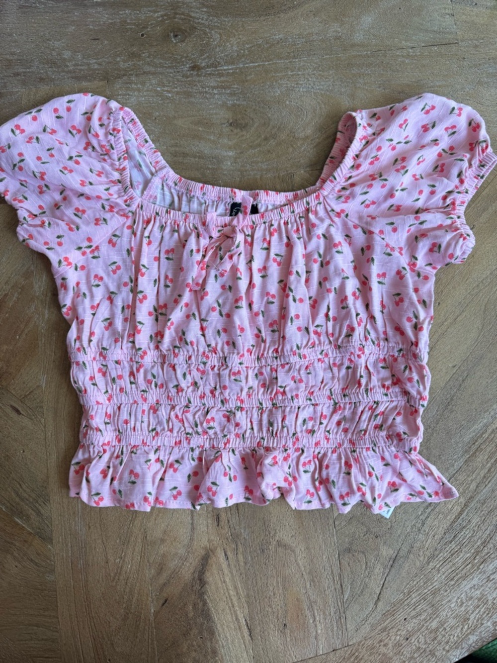 Art Class Pink Cherry Smocked Ruffle Top S 6/7